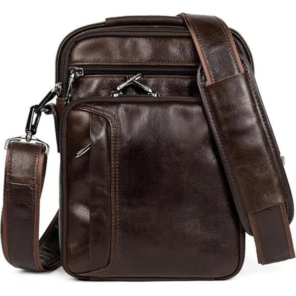 Genuine Leather Messenger Bag Small Crossbody Shoulder Travel Satchel for Men - Picture 6 of 6